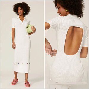 Staud Cecily Open-Back Cable-Knit Maxi Dress White Rainbow Eyelet Detail Medium
